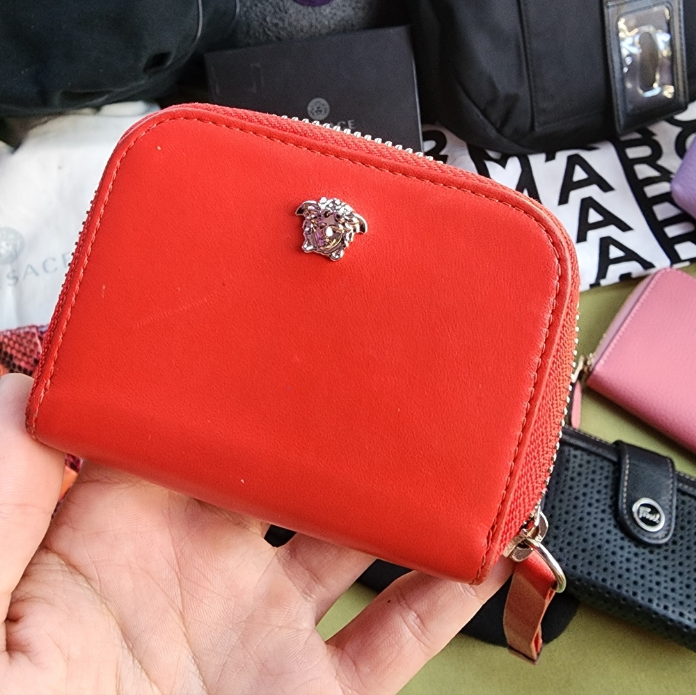 Red Leather Versace Card Holder (Cheaper On Depop)